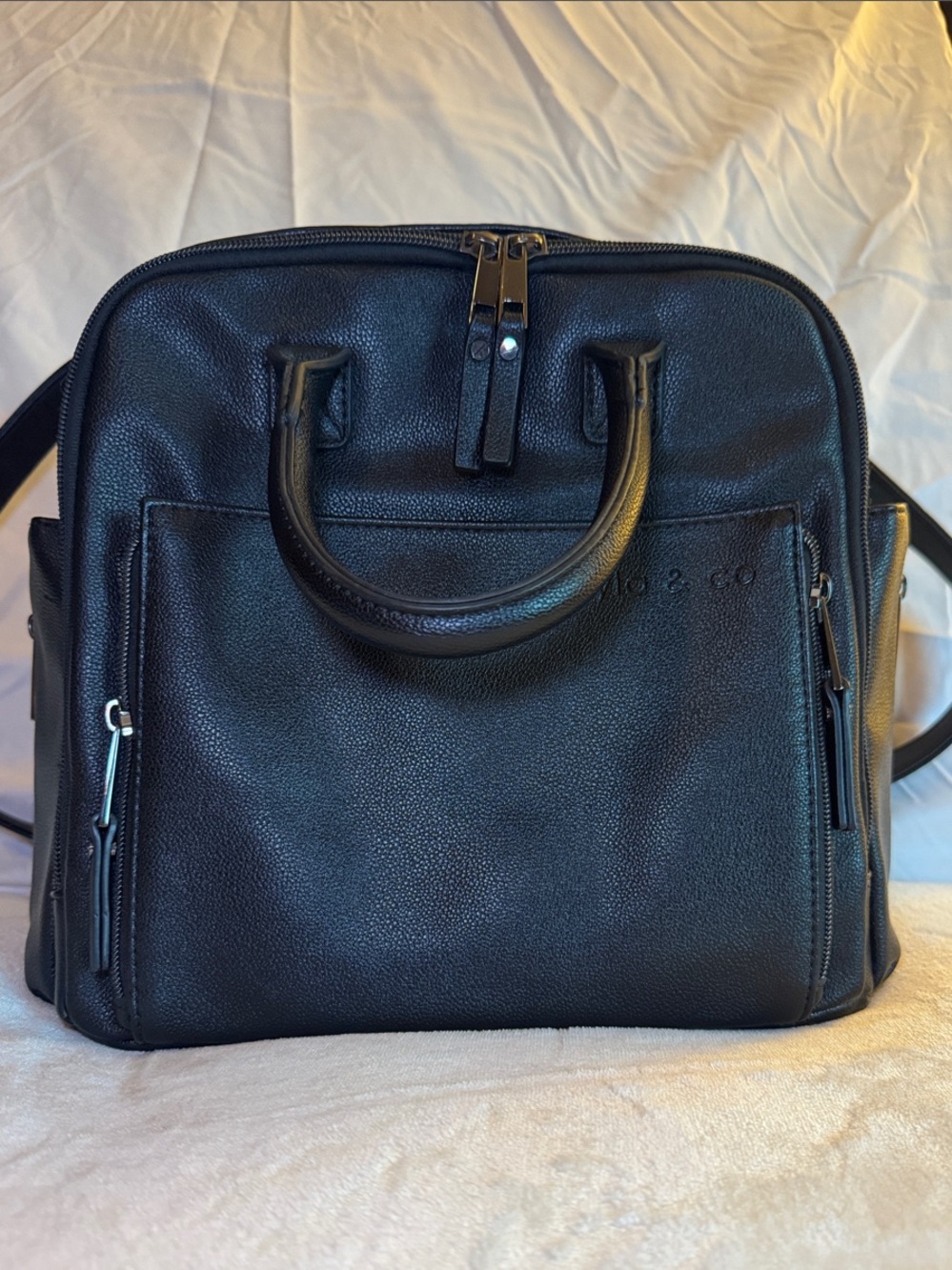 Ayla & Co Black Leather Convertible Baby Bag Backpack - Versatile Carrying Tote